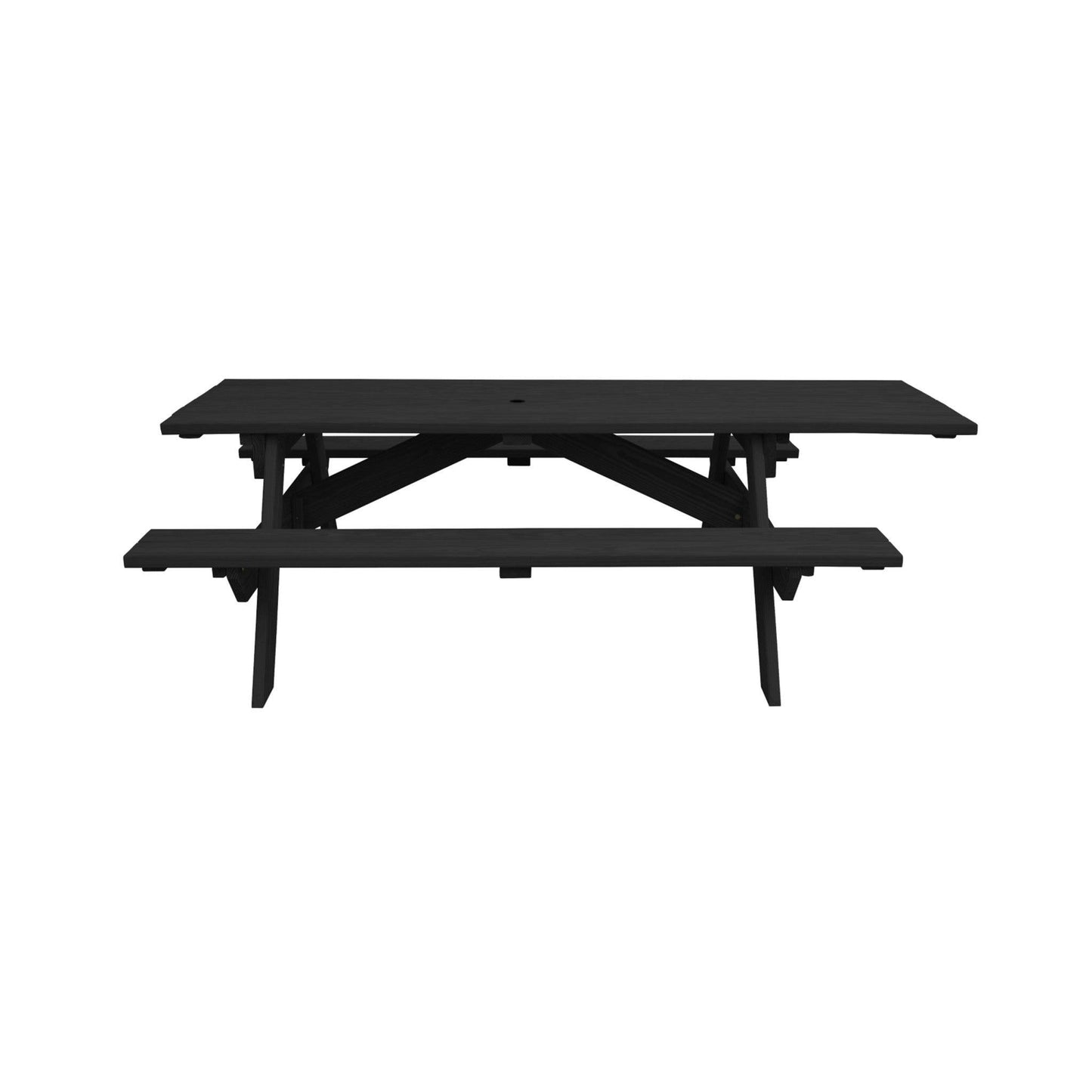 94" Charcoal Solid Wood Outdoor Picnic Table with Umbrella Hole - FurniFindUSA