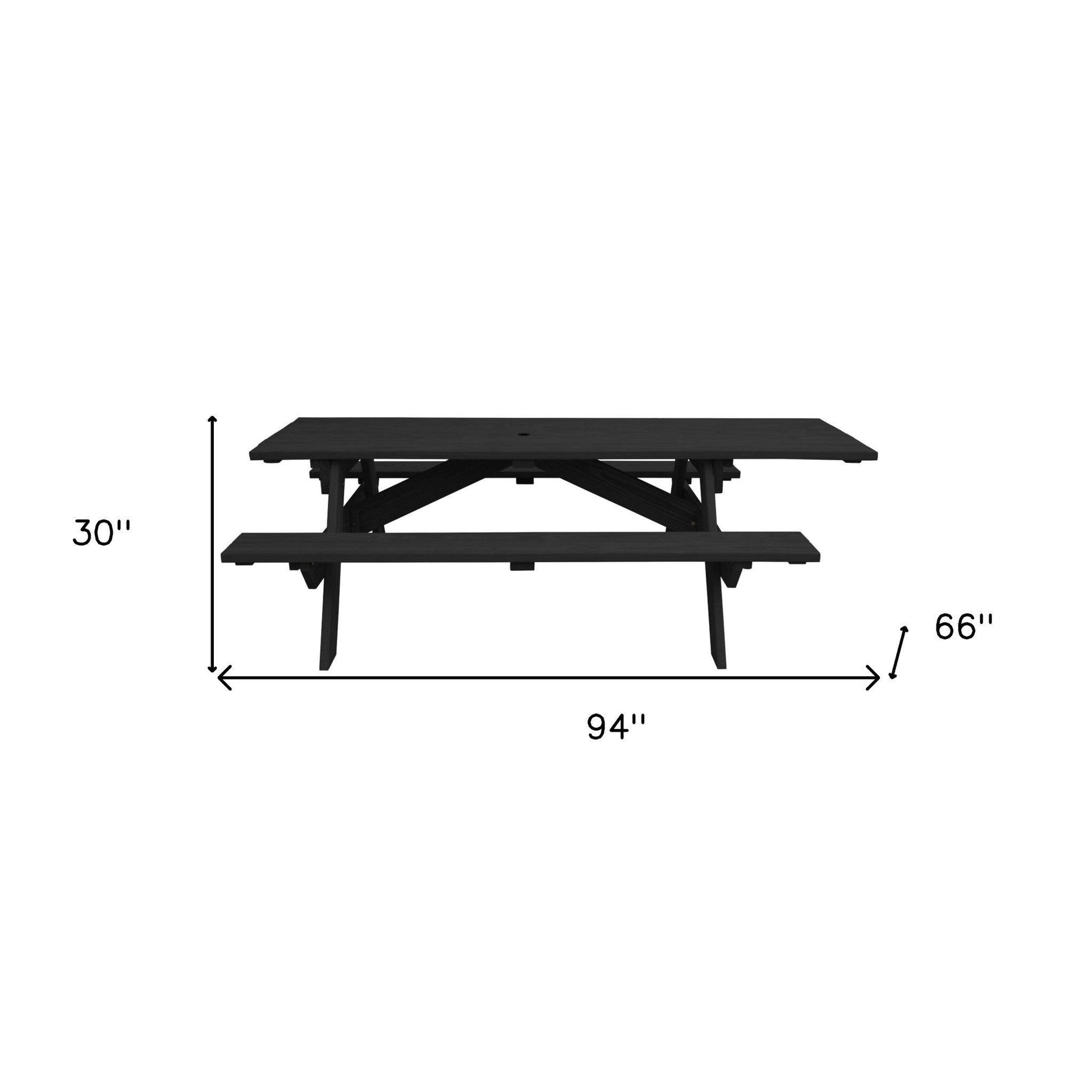 94" Charcoal Solid Wood Outdoor Picnic Table with Umbrella Hole - FurniFindUSA