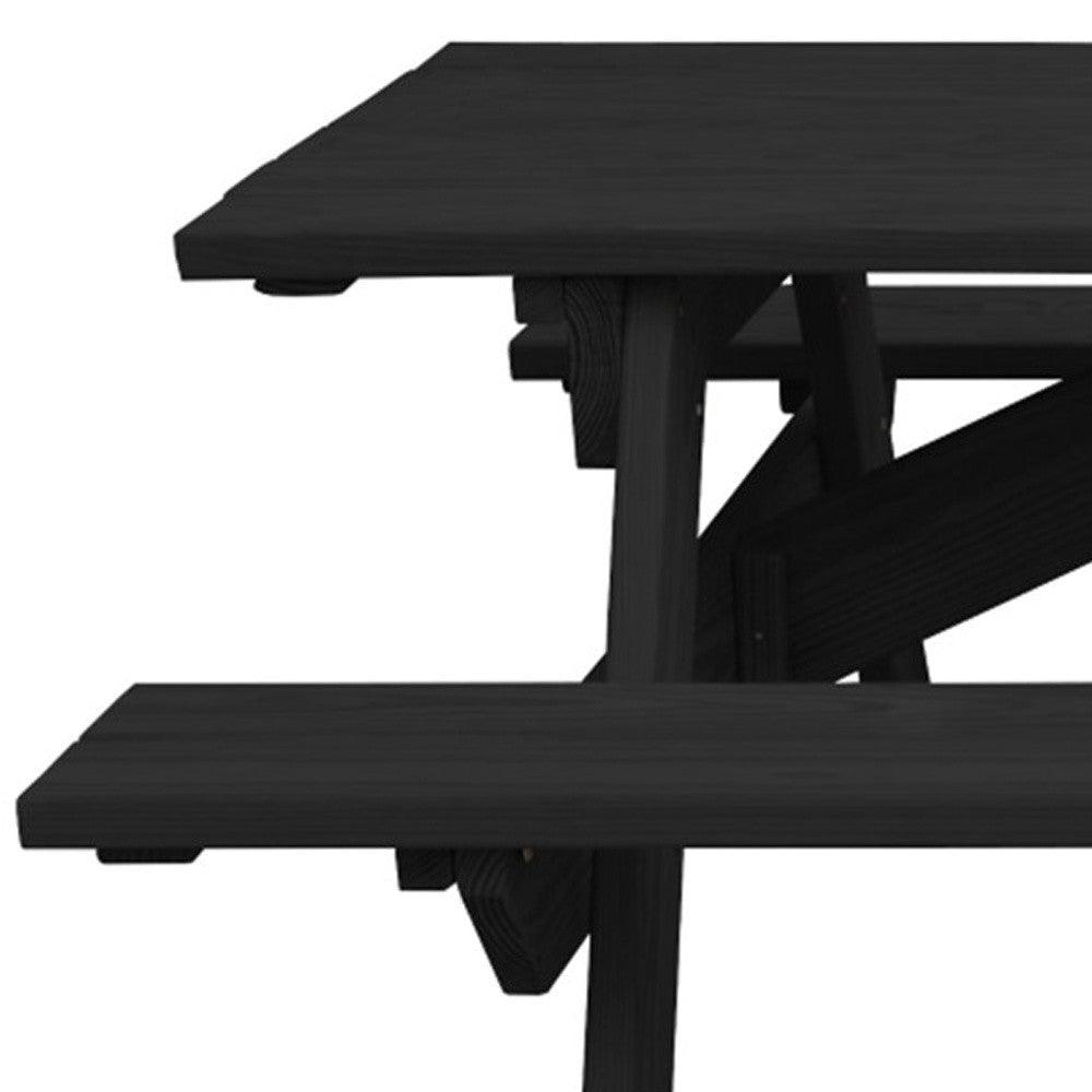94" Charcoal Solid Wood Outdoor Picnic Table with Umbrella Hole - FurniFindUSA