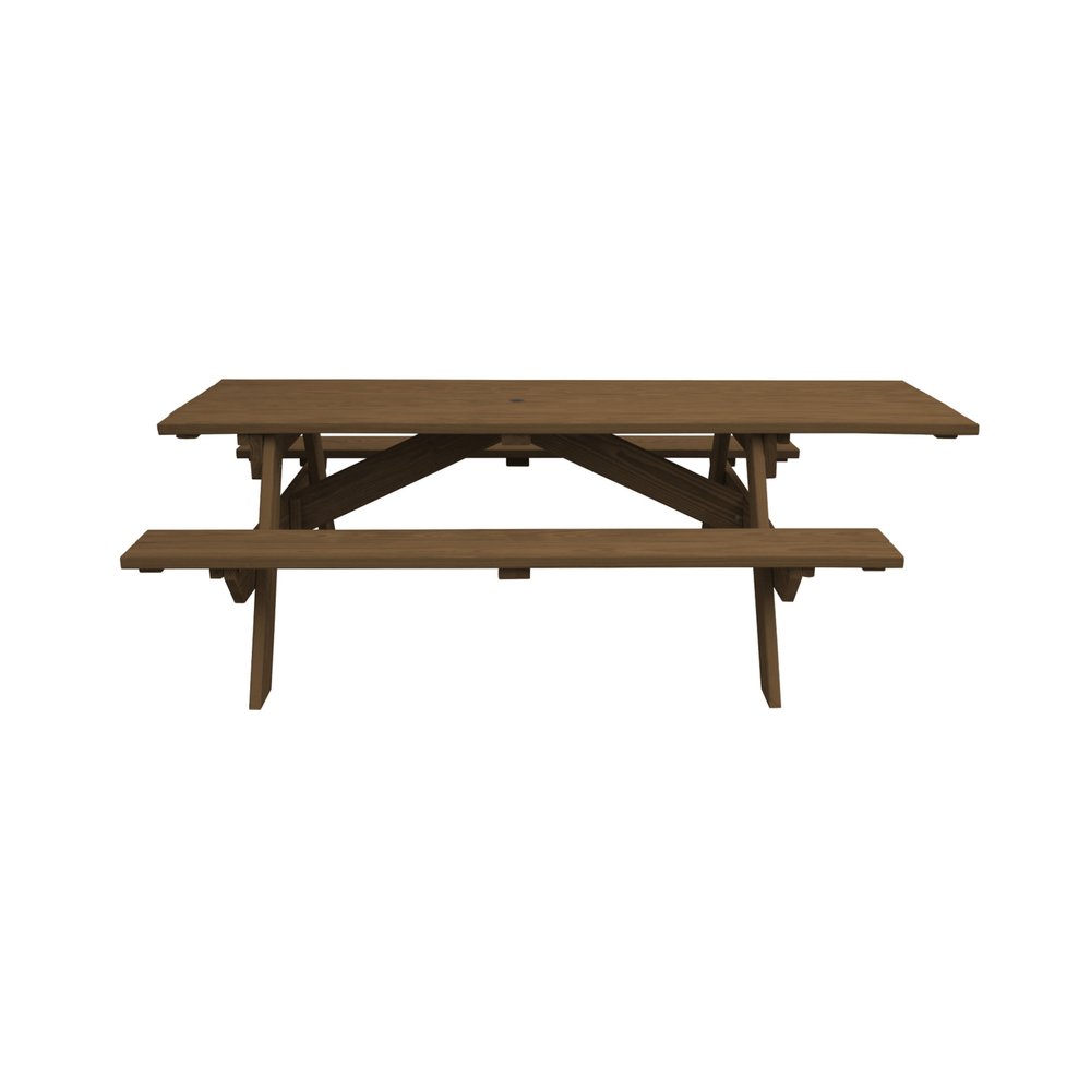 94" Brown Solid Wood Outdoor Picnic Table with Umbrella Hole HomeRoots