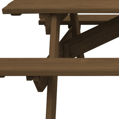 94" Brown Solid Wood Outdoor Picnic Table with Umbrella Hole HomeRoots