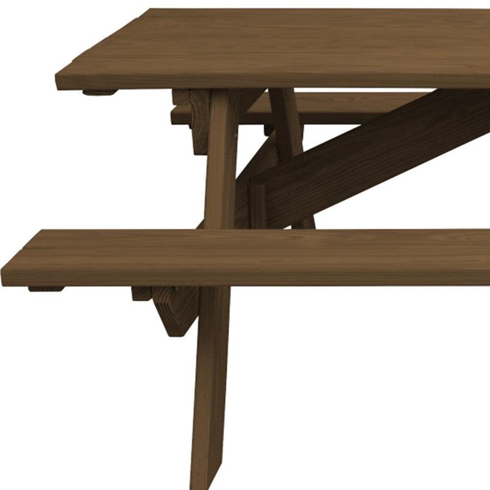 94" Wood Brown Solid Wood Outdoor Picnic Table with Umbrella Hole - FurniFindUSA