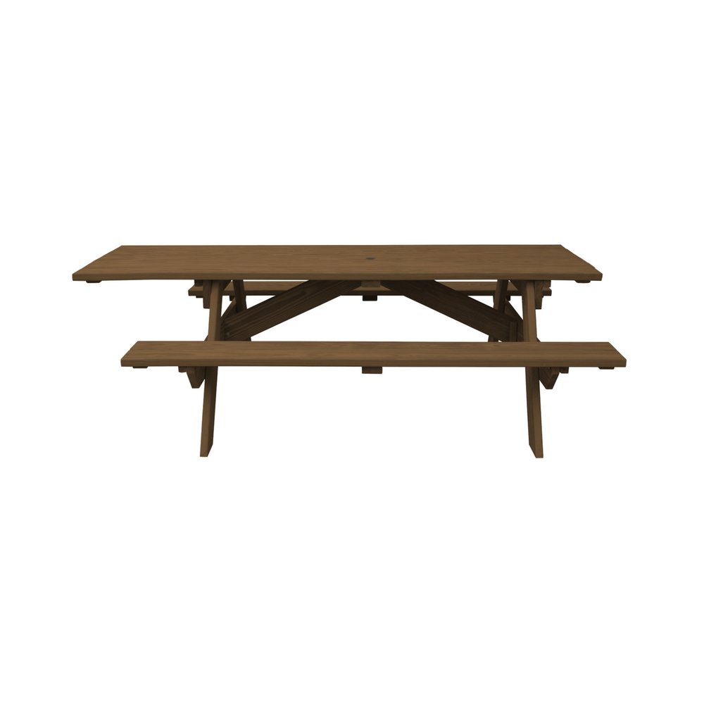 94" Brown Solid Wood Outdoor Picnic Table with Umbrella Hole HomeRoots