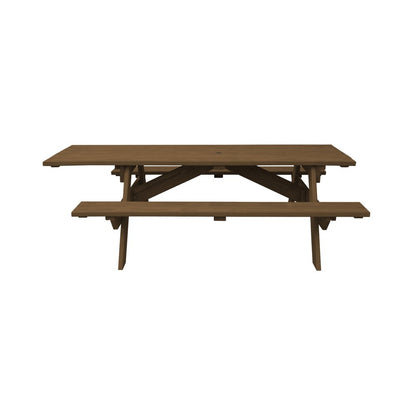 94" Brown Solid Wood Outdoor Picnic Table with Umbrella Hole HomeRoots