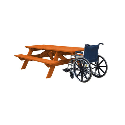 94" Redwood Solid Wood Outdoor Picnic Table with Umbrella Hole HomeRoots