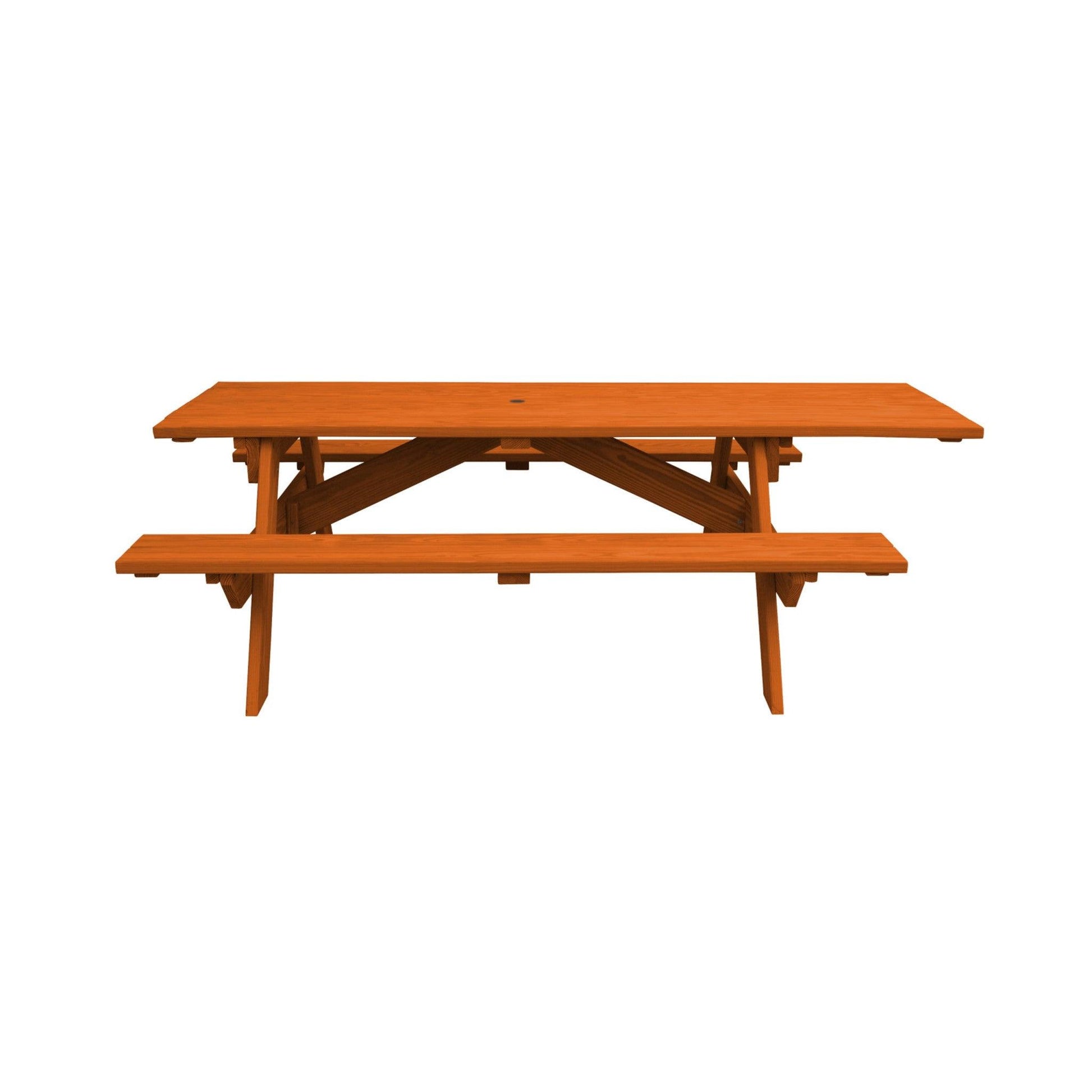 94" Redwood Solid Wood Outdoor Picnic Table with Umbrella Hole - FurniFindUSA