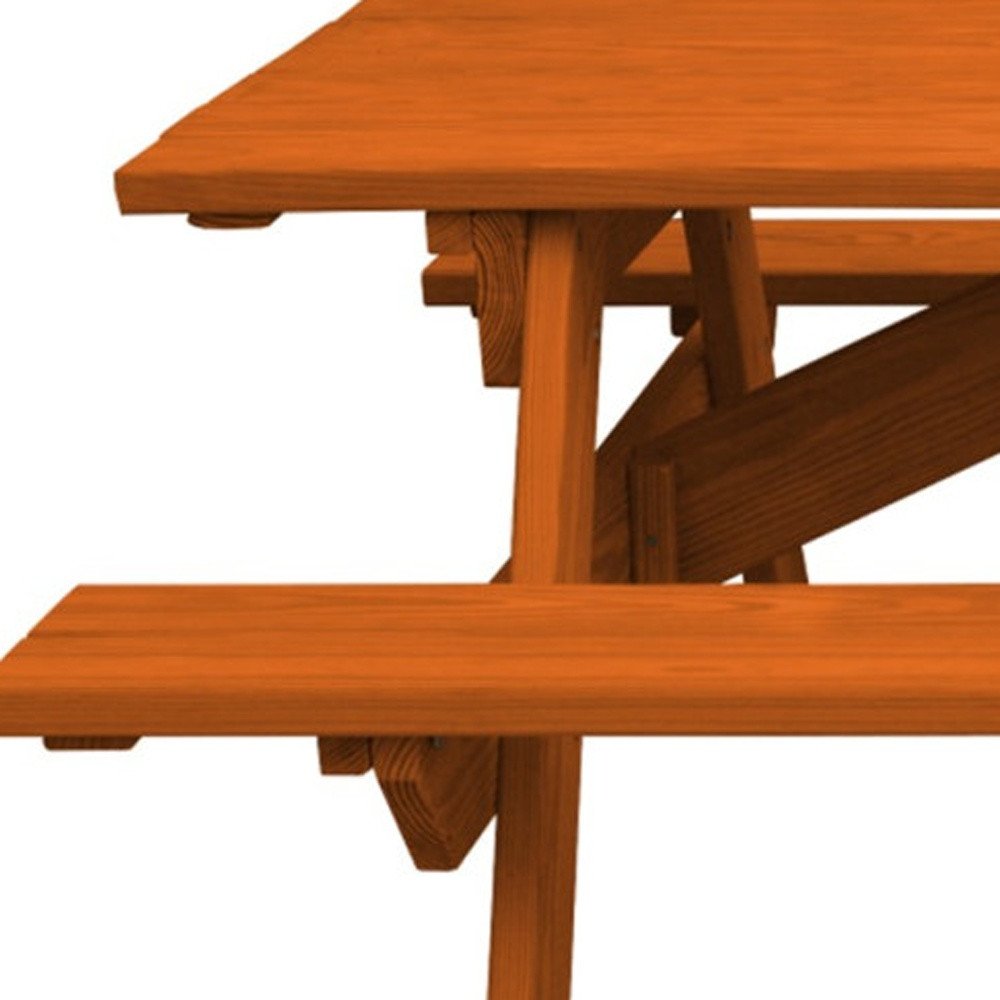 94" Redwood Solid Wood Outdoor Picnic Table with Umbrella Hole HomeRoots