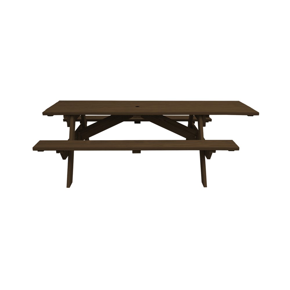 94" Dark Brown Solid Wood Outdoor Picnic Table with Umbrella Hole HomeRoots