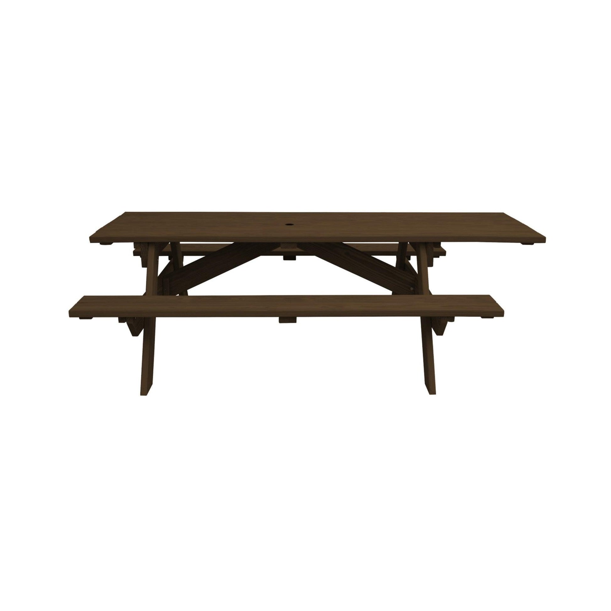 94" Dark Brown Solid Wood Outdoor Picnic Table with Umbrella Hole - FurniFindUSA