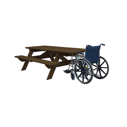 94" Dark Brown Solid Wood Outdoor Picnic Table with Umbrella Hole HomeRoots