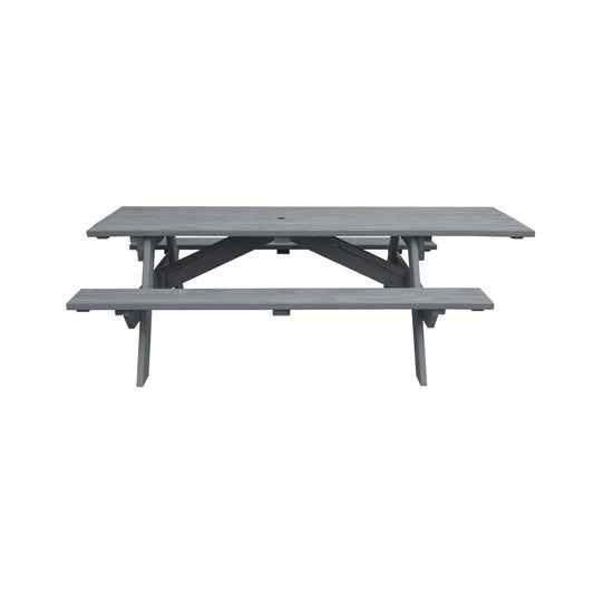 Gray Solid Wood Outdoor Picnic Table Umbrella Hole HomeRoots