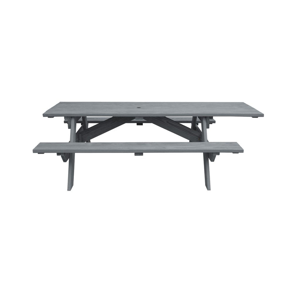 Gray Solid Wood Outdoor Picnic Table Umbrella Hole HomeRoots