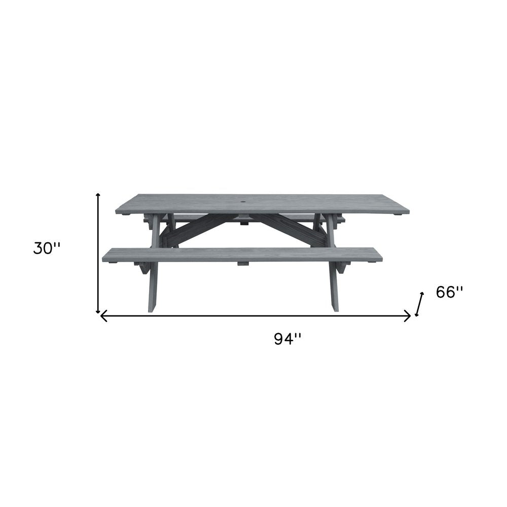 Gray Solid Wood Outdoor Picnic Table Umbrella Hole HomeRoots