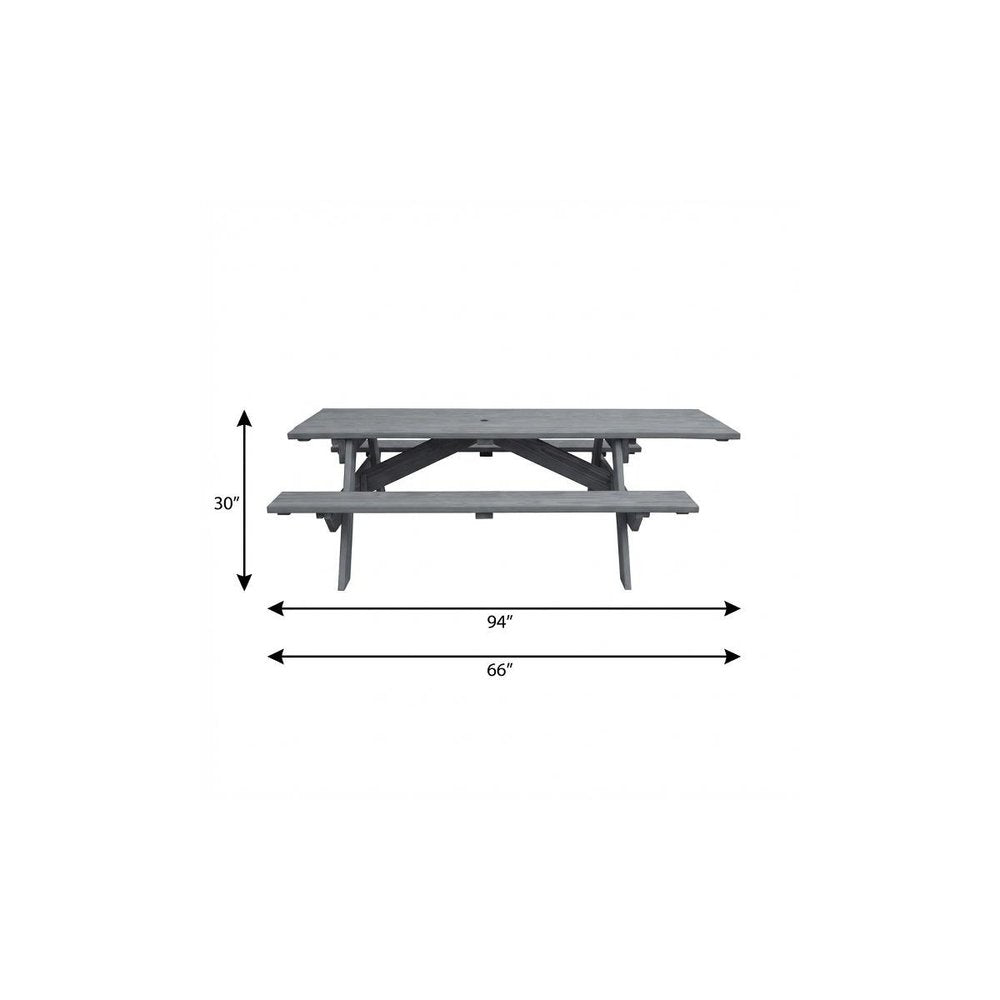 Gray Solid Wood Outdoor Picnic Table Umbrella Hole HomeRoots