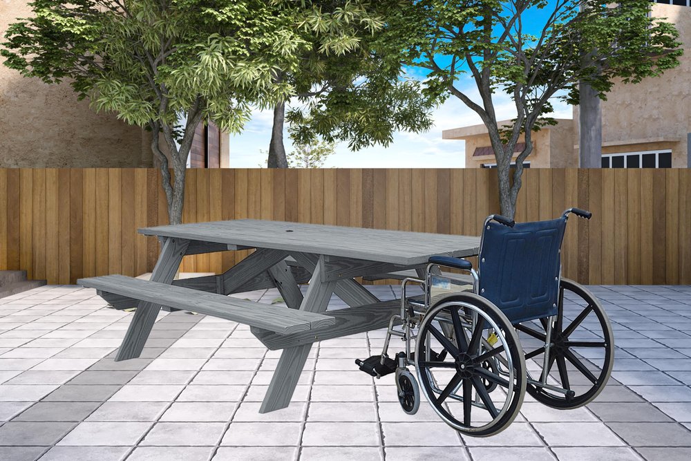 Gray Solid Wood Outdoor Picnic Table Umbrella Hole HomeRoots