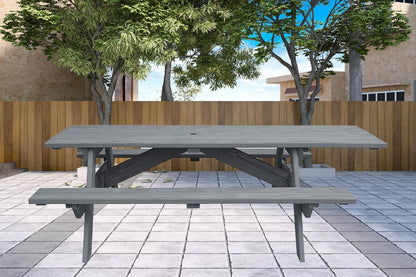 Gray Solid Wood Outdoor Picnic Table Umbrella Hole HomeRoots