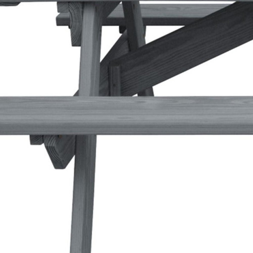 Gray Solid Wood Outdoor Picnic Table Umbrella Hole HomeRoots
