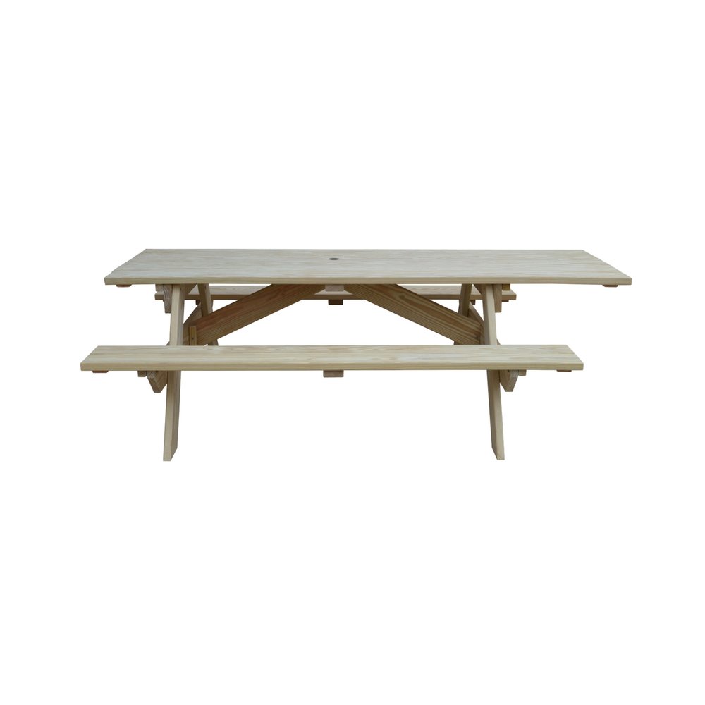 Beige Solid Wood Outdoor Picnic Table Umbrella Hole HomeRoots