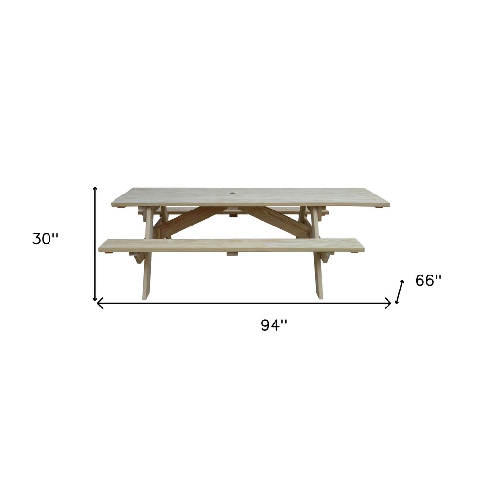 Beige Solid Wood Outdoor Picnic Table Umbrella Hole HomeRoots