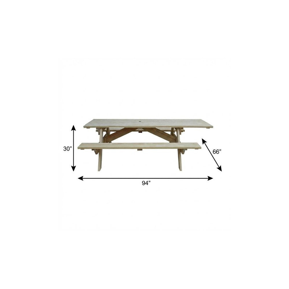 Beige Solid Wood Outdoor Picnic Table Umbrella Hole HomeRoots