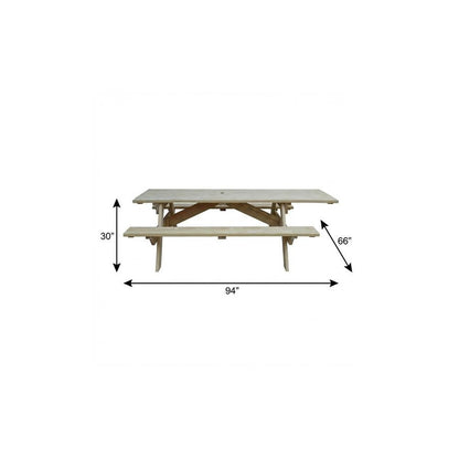 Beige Solid Wood Outdoor Picnic Table Umbrella Hole HomeRoots