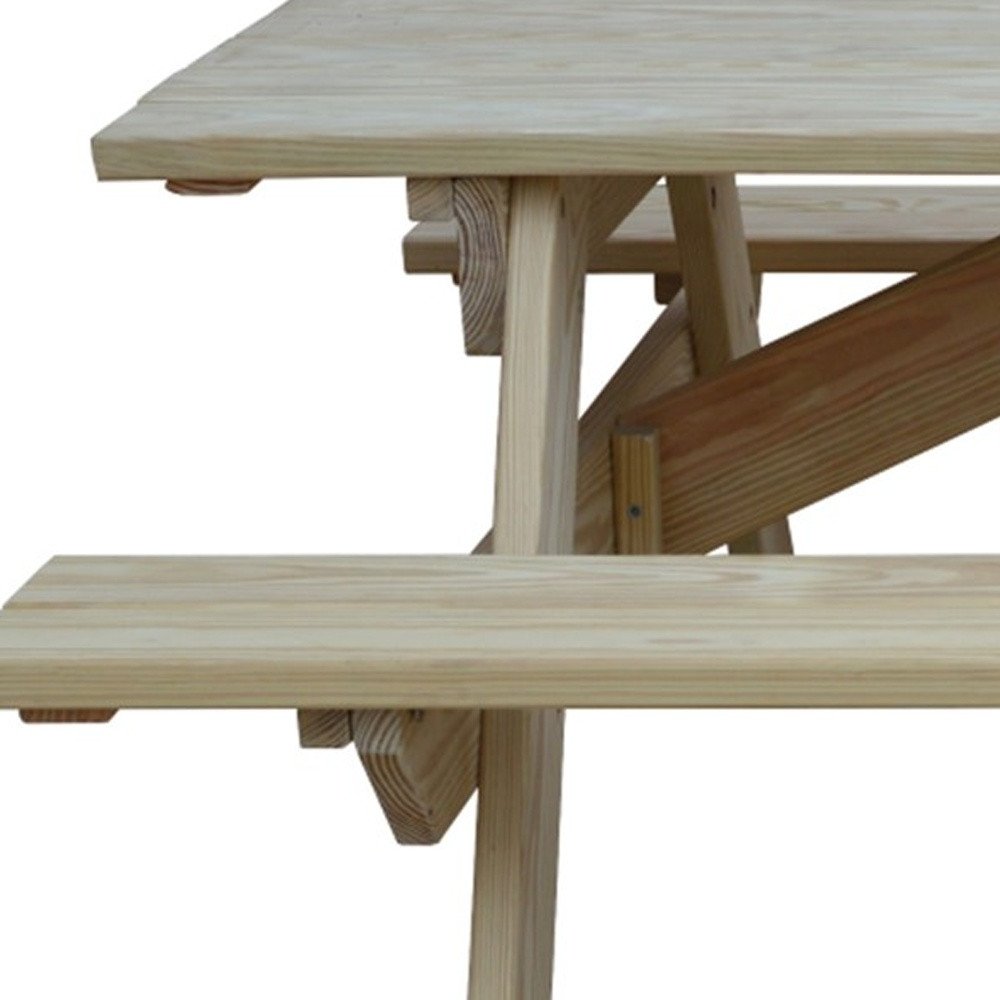 Beige Solid Wood Outdoor Picnic Table Umbrella Hole HomeRoots