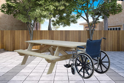 Beige Solid Wood Outdoor Picnic Table Umbrella Hole HomeRoots