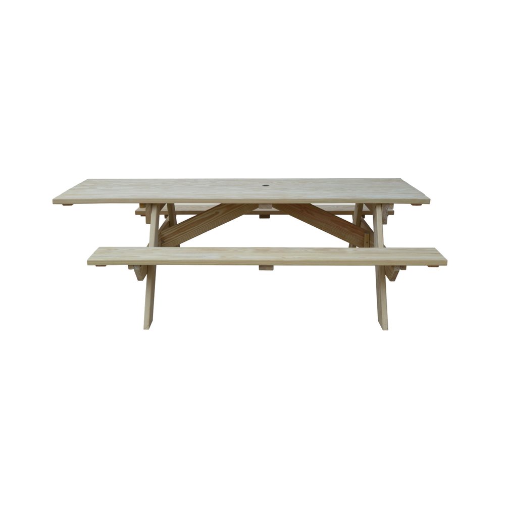 Beige Solid Wood Outdoor Picnic Table Umbrella Hole HomeRoots