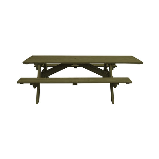Green Solid Wood Outdoor Picnic Table Umbrella Hole HomeRoots