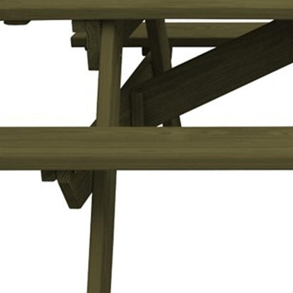 Green Solid Wood Outdoor Picnic Table Umbrella Hole HomeRoots