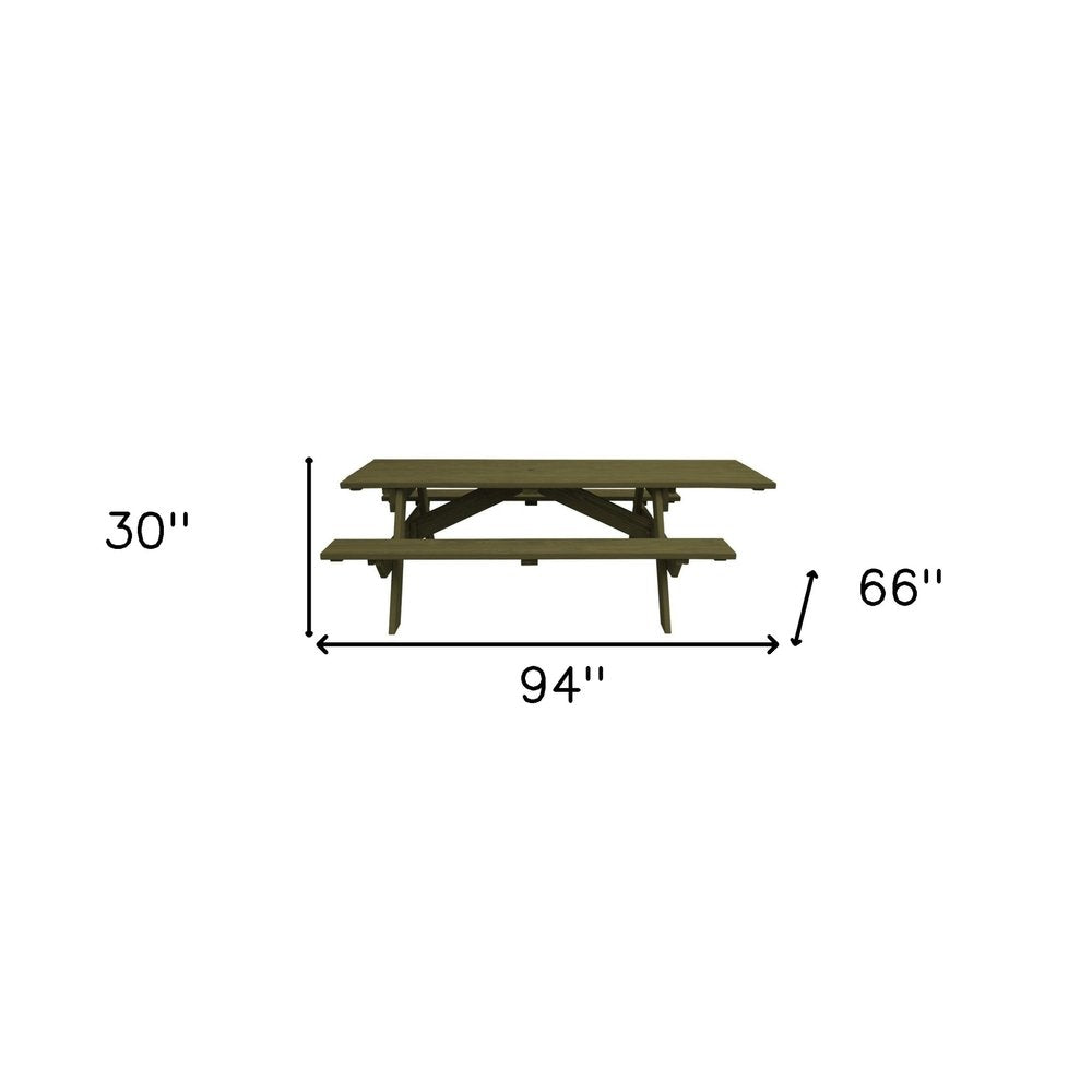 Green Solid Wood Outdoor Picnic Table Umbrella Hole HomeRoots
