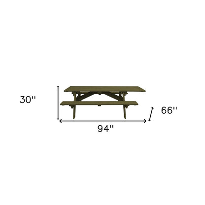 Green Solid Wood Outdoor Picnic Table Umbrella Hole HomeRoots