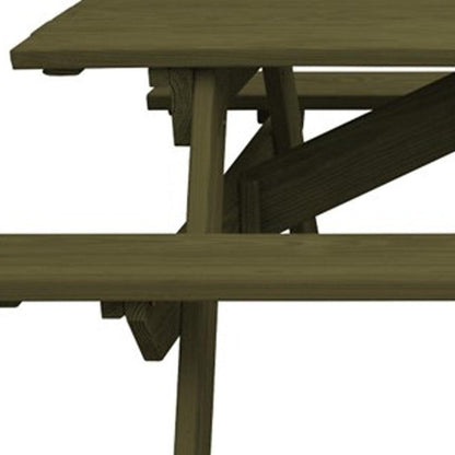 Green Solid Wood Outdoor Picnic Table Umbrella Hole - FurniFindUSA