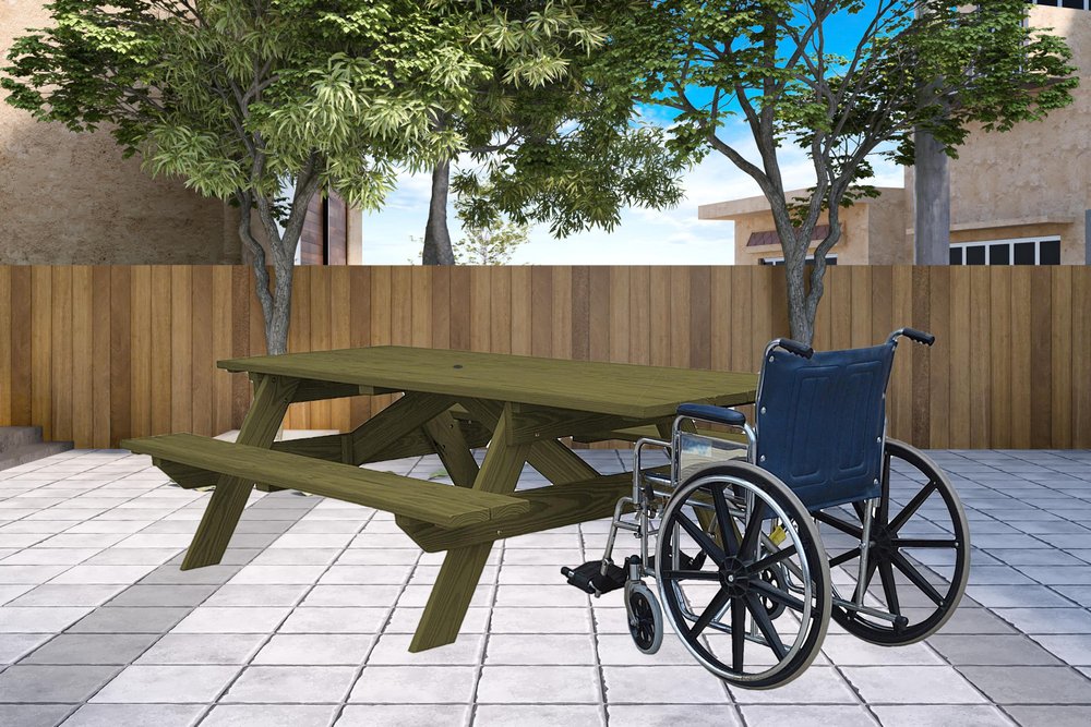 Green Solid Wood Outdoor Picnic Table Umbrella Hole HomeRoots