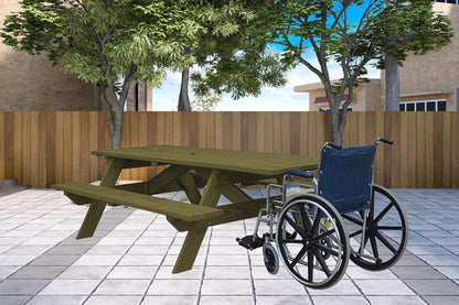 Green Solid Wood Outdoor Picnic Table Umbrella Hole HomeRoots