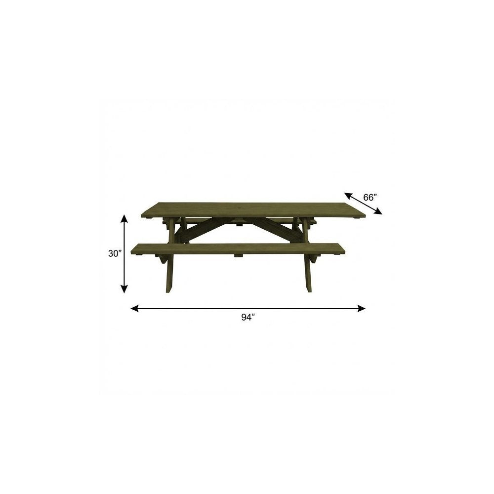 Green Solid Wood Outdoor Picnic Table Umbrella Hole HomeRoots