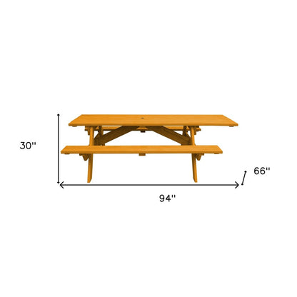 Natural Solid Wood Outdoor Picnic Table Umbrella Hole HomeRoots