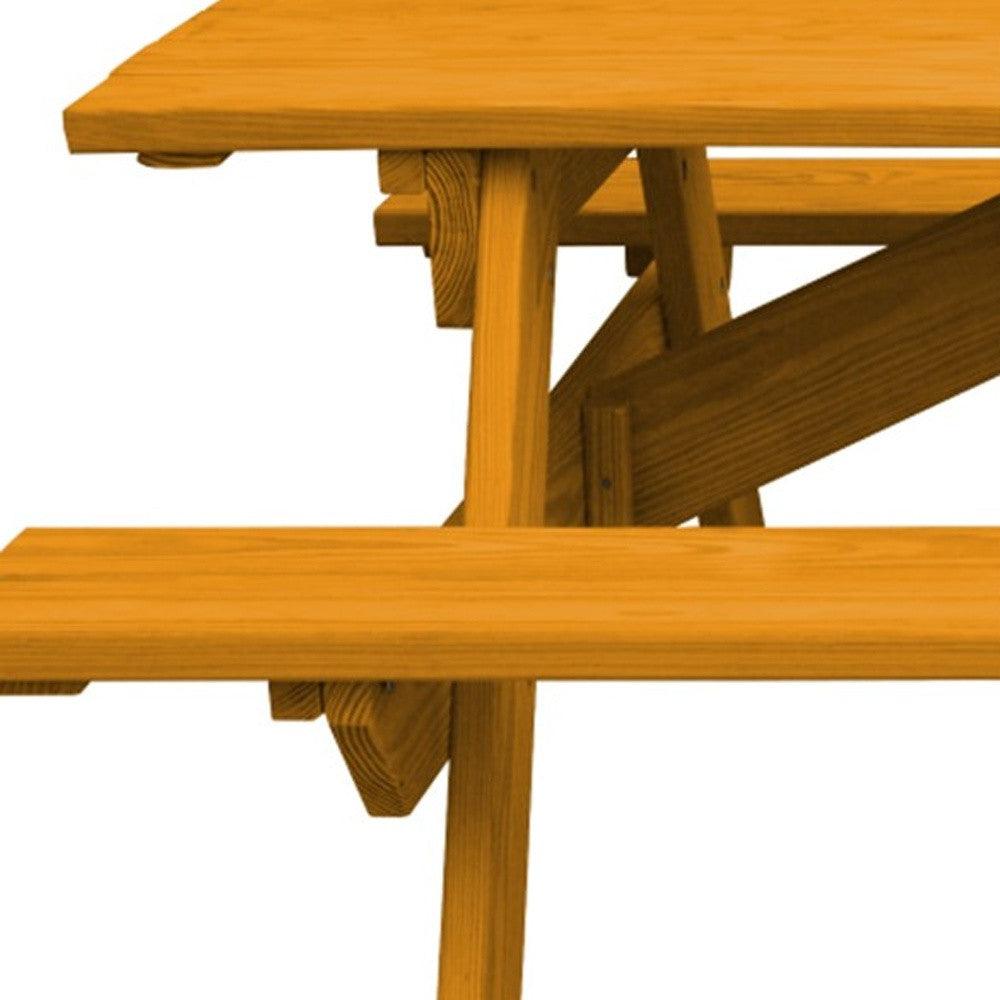 Natural Solid Wood Outdoor Picnic Table Umbrella Hole - FurniFindUSA