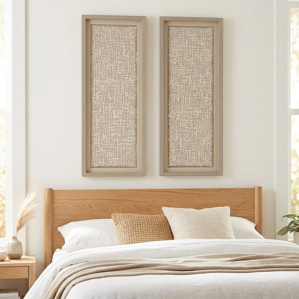 Set Of Two Natural Textured Brown Framed Wall Art — view 1