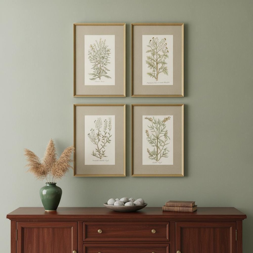Set Of Four Botanical Plants Gold Framed Print Wall Art — view 4