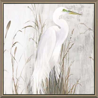 Heron in the Reeds Silver Floater Frame Print Wall Art