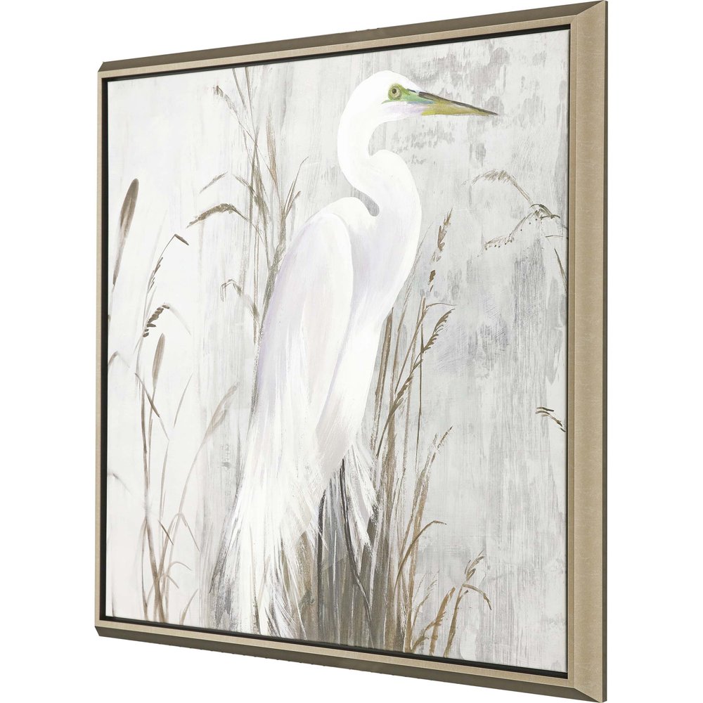 Heron in the Reeds Silver Floater Frame Print Wall Art