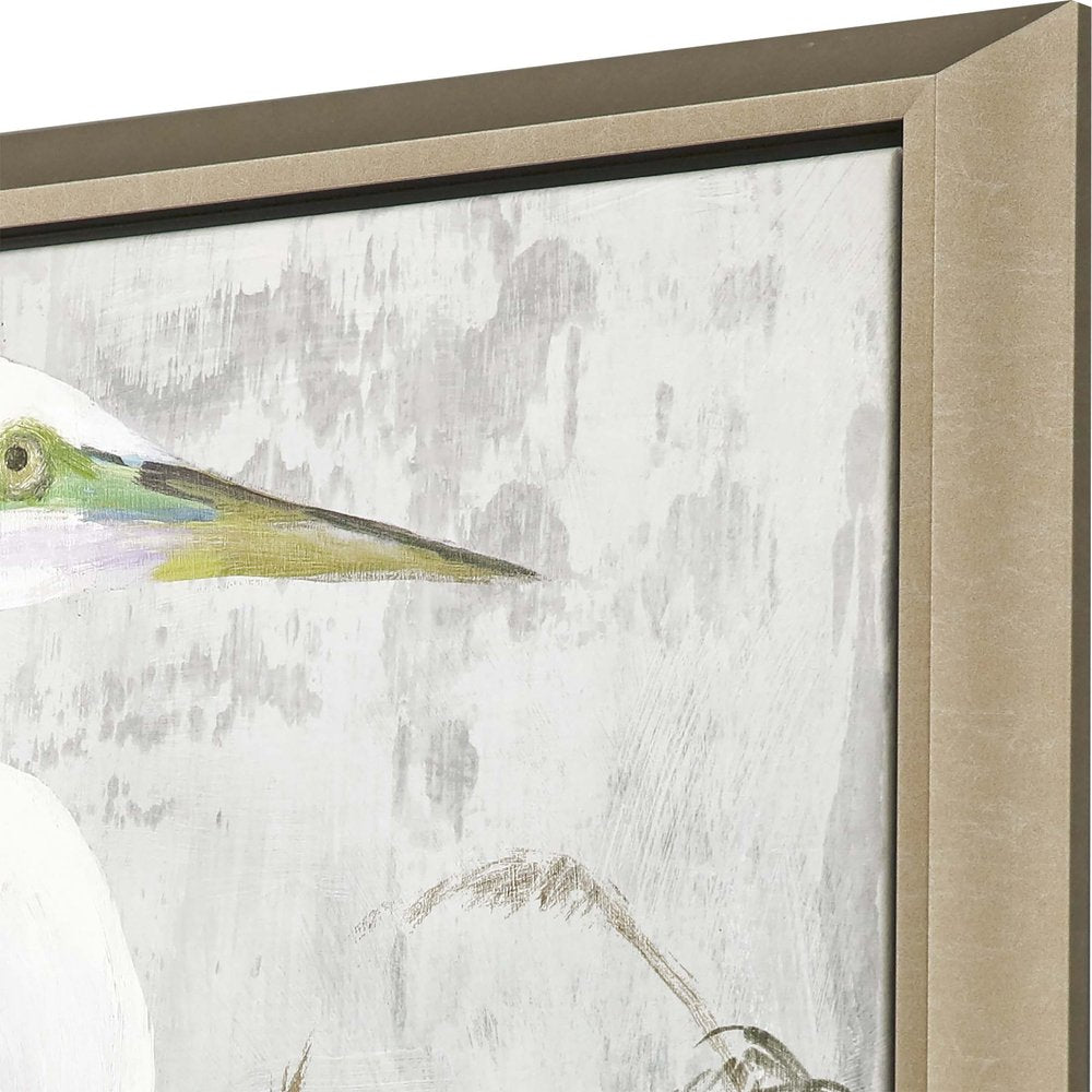 Heron in the Reeds Silver Floater Frame Print Wall Art