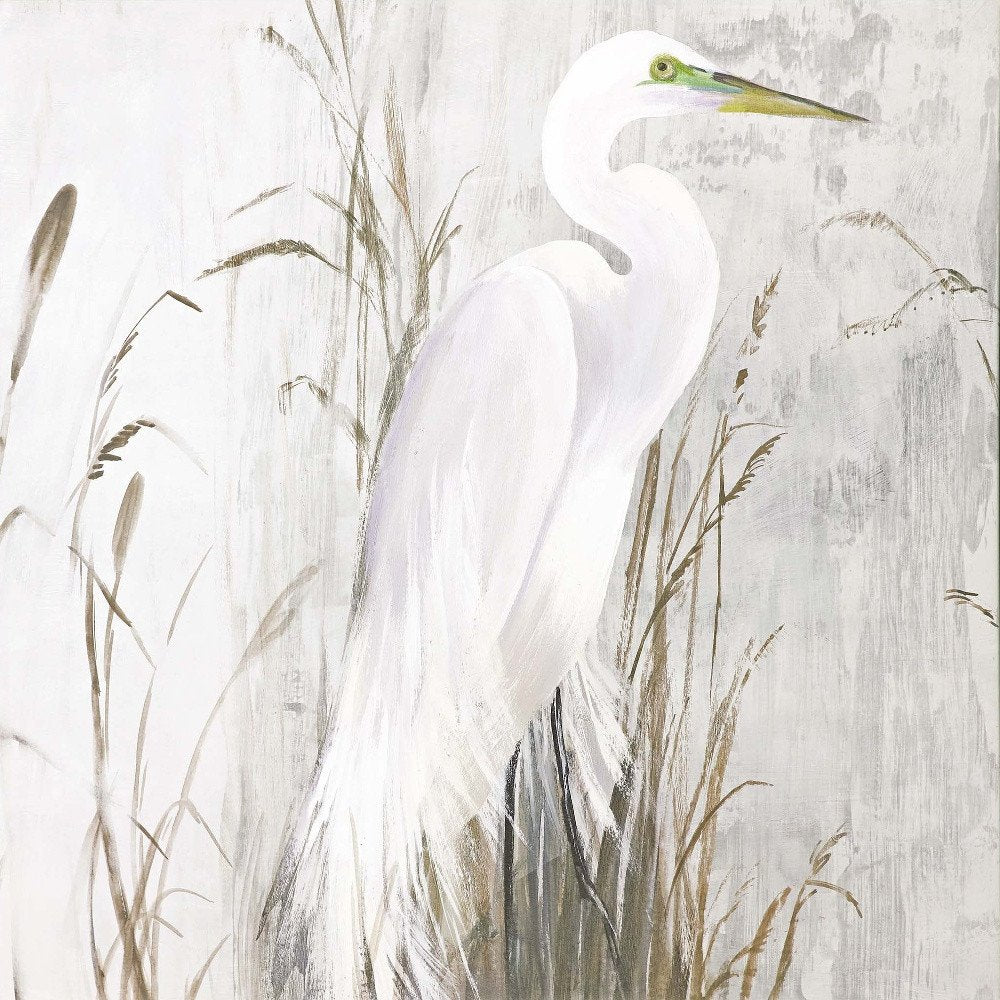 Heron in the Reeds Silver Floater Frame Print Wall Art