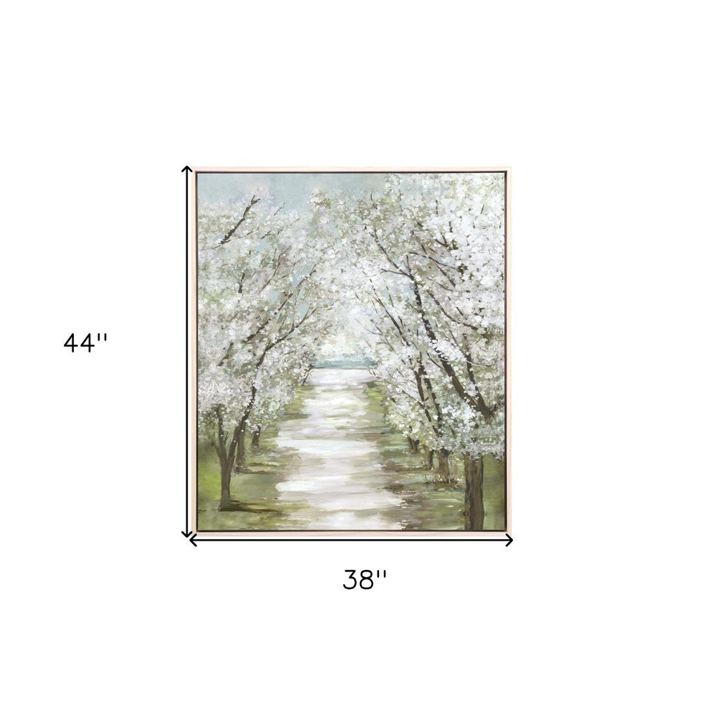 Blossom Pathway White Floater Frame Print Wall Art