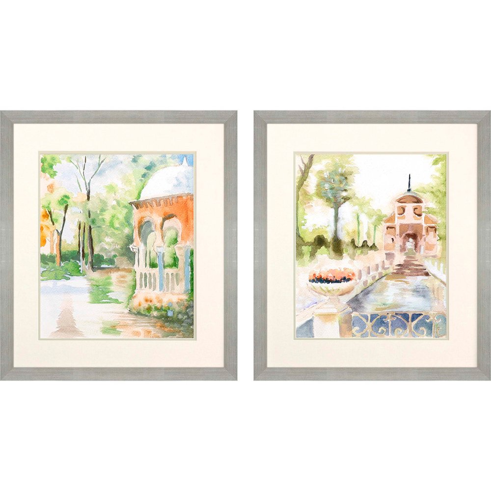 Set Of Two Peaceful Gardens Silver Framed Print Wall Art