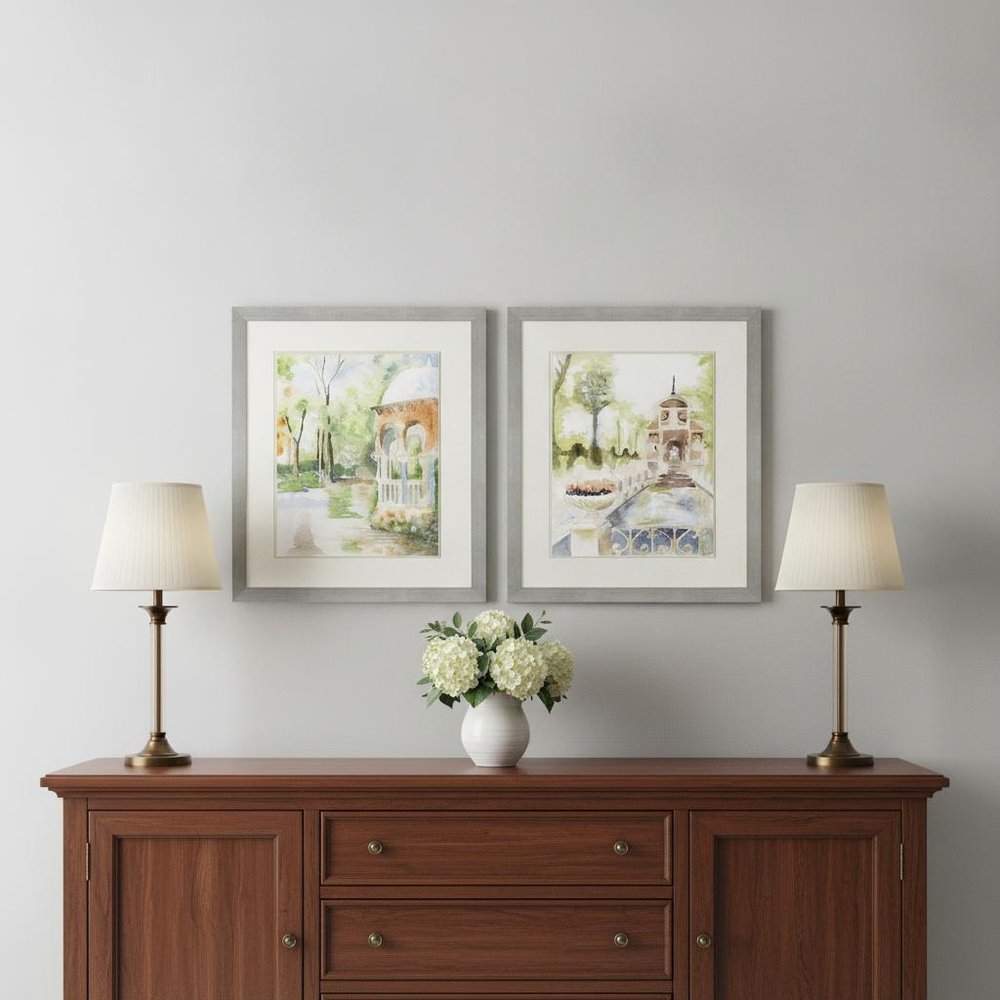 Set Of Two Peaceful Gardens Silver Framed Print Wall Art