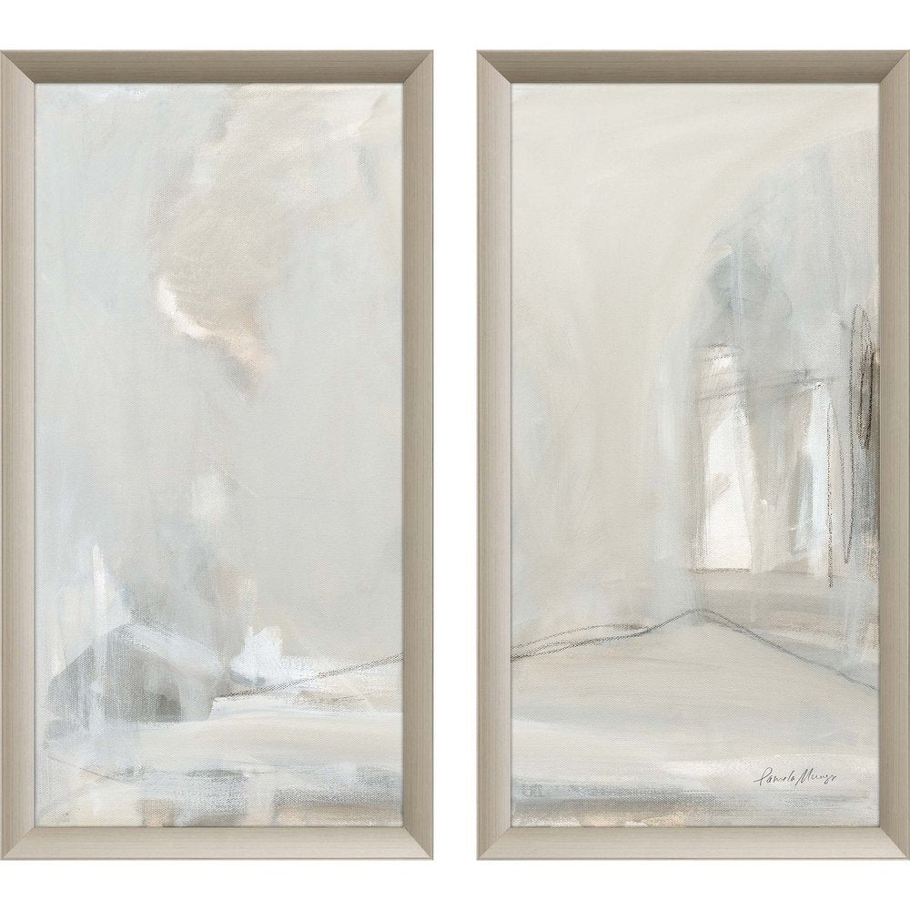 Set Of Two Delicate Gray Silver Framed Print Wall Art — view 1
