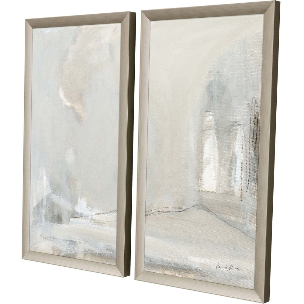 Set Of Two Delicate Gray Silver Framed Print Wall Art — view 2