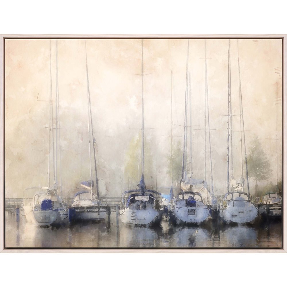 Sailboats in Fog White Floater Frame Print Wall Art — view 1